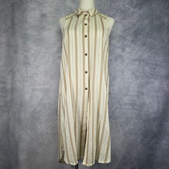 Anthropologie Dress Womens Small Beige Stripe Delphine Textured Tunic Boho Chic - Picture 2 of 16